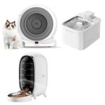 Groove Q-Clean Akıllı Otomatik Kedi Tuvaleti Gri - Petfit Aqua Flow Akıllı Bataryalı Su Pınarı Çeşmesi + Petfit Meow Pure Akıllı Otomatik Mama Kabı Bundle