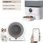Groove Q-Clean Wi-Fi Akıllı Kedi Tuvaleti Gri + Petfit Catmax Pro 5l Wi-Fi Kameralı Akıllı Otomatik Mama Kabı Besleme Ünitesi Bundle - 53 x 41 x 41 cm - Beyaz - Gri