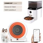 Groove Q-Clean Wi-Fi Akıllı Otomatik Kedi Tuvaleti Turuncu + Petfit Autodine x 5l Wi-Fi Kameralı Akıllı Otomatik Mama Kabı Besleme Ünitesi Bundle - 53 x 41 x 41 cm