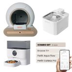 Groove Ti+ Akıllı Otomatik Kedi Tuvaleti Kahverengi - Petfit Aqua Flow Akıllı Bataryalı Su Pınarı Çeşmesi + Petfit CatMax Pro Akıllı Otomatik Mama Kabı Bundle