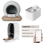 Groove Ti+ Akıllı Otomatik Kedi Tuvaleti Kahverengi - Petfit Aqua Flow Akıllı Bataryalı Su Pınarı Çeşmesi + Petfit Meow Pure Akıllı Otomatik Mama Kabı Bundle