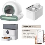 Groove Ti+ Akıllı Otomatik Kedi Tuvaleti Yeşil - Petfit Aqua Flow Akıllı Bataryalı Su Pınarı Çeşmesi + Petfit Catmax Pro Akıllı Otomatik Mama Kabı Bundle - 53 x 41 x 41 cm - Beyaz - Yeşil