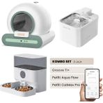 Groove Ti+ Akıllı Otomatik Kedi Tuvaleti Yeşil - Petfit Aqua Flow Akıllı Bataryalı Su Pınarı Çeşmesi + Petfit Catmax Pro Plus Akıllı Otomatik Mama Kabı Bundle - 53 x 41 x 41 cm - Beyaz - Yeşil