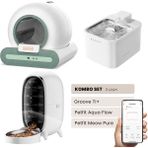 Groove Ti+ Akıllı Otomatik Kedi Tuvaleti Yeşil - Petfit Aqua Flow Akıllı Bataryalı Su Pınarı Çeşmesi + Petfit Meow Pure Akıllı Otomatik Mama Kabı Bundle - 53 x 41 x 41 cm - Beyaz - Yeşil