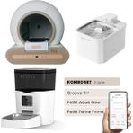 Groove Ti+ Wi-Fi Akıllı Kedi Tuvaleti Kahverengi - Petfit Aqua Flow Akıllı Su Pınarı + Petfit Feline Prime 3l Wi-Fi Kameralı Akıllı Otomatik Mama Kabı Besleme Ünitesi Bundle - 53 x 41 x 41 cm
