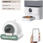 Groove Ti+ Wi-Fi Akıllı Otomatik Kedi Tuvaleti Yeşil + Petfit Catmax Pro 5l Wi-Fi Kameralı Akıllı Otomatik Mama Kabı Besleme Ünitesi Bundle - 53 x 41 x 41 cm