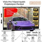 Groove Vizio Pro 100¨Inch 220x125cm Blackout Işık Geçirmez Tripod Ayaklı Projeksiyon Perdesi +Taşınabilir