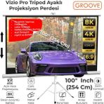 Groove Vizio Pro 100¨INCH 220X125CM Blackout Işık Geçirmez Tripod Ayaklı Projeksiyon Perdesi +Taşınabilir+Canlı Renkler+Göz Koruması+Leke Tutmaz Projector - 100''Inch