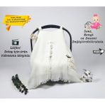Gros Shop %100 Pamuk 4Katlı Nefes Alabilen Müslin Kumaş Püsküllü Puset Örtü - Ekru - 0 - 3 Ay