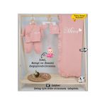 gros shop 4 Katlı Müslin 5'li Kimono Bağcıklı Tulum %100Pamuk Hastane Çıkışı(Kişiye Özgü İsimli Nakış Desenli)