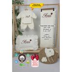 gros shop 4Katlı Müslin 6'lı Kimono Bağcıklı Tulum %100Pamuk Hastane Çıkışı(Kişiye Özgü İsimli Nakış Desenli)