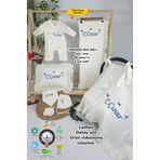 gros shop Müslin Yeni Doğan 4Katlı Organik %100Pamuk Kişiye Özgü Nakışlı Hastane Çıkış Seti-3'Lü Kuş Model