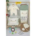 gros shop Müslin Yeni Doğan 4Katlı Organik %100Pamuk Kişiye Özgü Nakışlı Hastane Çıkış Seti (Güllü Model-4)