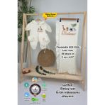 Gros Shop Müslin Yeni Doğan 4katlı Organik %100PAMUK Kişiye Özgü Nakışlı Hastane Çıkış Seti-Safari Model - Ekru - 0 - 3 Ay