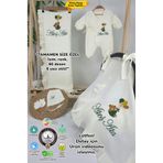 gros shop Müslin Yeni Doğan 4Katlı Organik %100Pamuk Kişiye Özgü Nakışlı Hastane Çıkış Seti-Yeşil Ayıcık Balon