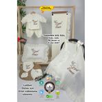 gros shop Müslin Yeni Doğan 4Katlı Organik %100Pamuk Kişiye Özgü Nakışlı Hastane Çıkış Seti(İkili Dal Model-5)