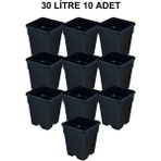 Grow Wizard Plastik Kare Saksı 30 Litre 10 Adet - Siyah