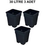 Grow Wizard Plastik Kare Saksı 30 Litre 3 Adet - Siyah