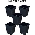 Grow Wizard Plastik Kare Saksı 30 Litre 5 Adet - Siyah