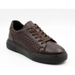 Growish GD0110 Hakiki Örgü Deri Yüksek Eva Taban Özel El Işi Koyu Kahve Spor Klasik Sneaker Ayakkabı - Koyu Kahverengi