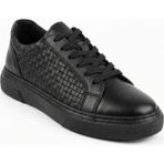 Growish GD0111 Hakiki Örgü Deri Yüksek Eva Taban Özel El Işi Siyah Spor Klasik Sneaker Ayakkabı - Siyah-001