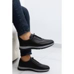 Growish GR0384 Hakiki Deri 38 Numara Küçük Numara Baskı Azaltıcı Faylon Taban Lastik Bağcık Günlük Sneaker Kadın Erkek Ayakkabı - Siyah-1691