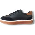 Growish GR0486 Gudi Baskı Floter Deri Üst Kalite Kauçuk Taban Erkek Sneaker Ayakkabı - Siyah