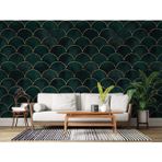 Grown Koyu Yeşil Pul Desenli Geometrik Duvar Kağıdı - Salon ve Oturma Odası
