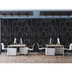 Grown Lacivert Üzerinde Altın Yaylı Çizgili Geometrik Duvar Kağıdı - Salon ve Oturma Odası