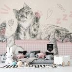 Grown Sevimli Kedi Yavrusu Duvar Kağıdı, Pembe Hayvan Temalı Duvar Resmi - Çocuk Odası ve Bebek Odası