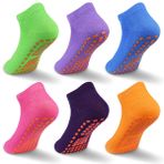 GRPSKCOS Stoper çorap, çocuk, yoga, trambolin, kaymaz çorap, 6 çift, iç mekan ABS çorap, erkek ve kız çocukları için, 2 – 13 yaş, 04 Kırmızı + Turuncu +Mavi+Yeşil+Koyu Eflatun + Lila, 2-5 Yaş