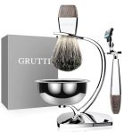 Gruttı Tıraş Seti, Tıraş Kasesi Ve Porsuk Kılı Tıraş Fırçası Ve Mach 3 İle Uyumlu Tıraş Makinesi İle Tıraş Bıçağı Standı, Lüks Tıraş Makinesi Ve Kromdan Yapılmış Fırça Tutucusu