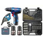 Gsr 120 Li 3 Ah Çift Bataryalı Vidalama + Bosch Gas 12 Şarjlı Araç Süpürgesi + Bosch V-line 103 Parça Uç Seti