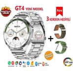 Gt4 Amoled Ekran + 3 Kordonlu + Çelik Kasa Akıllı Saat (2023 Yeni Model) - Gri