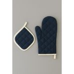 GTB Butik Yanmaz ve Isıya Dayanıklı Fırın Eldiveni ve Tutacak (1 Eldiven, 1 Tutacak) Unisex Kullanım - Lacivert - Standart