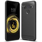 GTElectro LG V50 ThinQ 5G için Fırçalanmış Karbon Fiber Doku Yumuşak Esnek TPU Darbeye Dayanıklı Koruyucu Kılıf (Siyah)