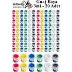 Guaj Boya 3 ml 6 Renk 20 Paket Mini Küçük Guaj Boya Etkinlik Boyama Boyası Su Bazlı Resim Okul Öncesi Kreş Ana Sınıfı - Çok Renkli - Standart