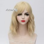 Guangdong Spirit 232322947125 35CM Açık Sarışın Turuncu Açık Pembe Şerit Beyaz Kısa Kıvırcık Lolita Cosplay Peruk Bej (Yurt Dışından)
