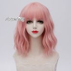 Guangdong Spirit 232322947125 35CM Açık Sarışın/turuncu/açık Pembe/şerit Beyaz Kısa Kıvırcık Lolita Cosplay Peruk - Pembe (Yurt Dışından)