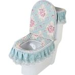 Guangdong Spirit 3 Adet Klozet Pedi Set Tank Kapağı Üst Kapak Yıkanabilir Kumaş Dantel Banyo Isıtıcı - Gümüş