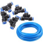 Guangdong Spirit 5 Adet 6mm - 6mm T Tarzı Tek Presli Bağlantı Elemanları Hızlı Bağlantılar ve 1x Poliüretan Pu Hava Kompresörü Hortum Tüpü 7 Metre 6mm x 4mm Kraliyet Mavisi