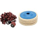 Guangdong Spirit Adet 100MM 4 Inç Taşlama Pedi Yün Parlatma Diski Aşındırıcı Tekerlek Keçe Tampon Seti & 100 Adet 1/2 Inç Cilalı Zımpara Halkası Silisyum Karbür + Mandrellerde Zımpara Bandı