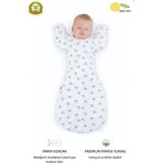 Guaraz %100 Organik Pamuk Yumuşacık Dokulu Bebek Kundak - Eldiven Manşetli Fermuarlı Uyku Tulumu - Beyaz - Mavi - 3 - 6 Ay