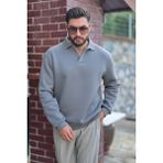 GUARAZ Erkek Gri Polo Yakalı Pamuklu Yumuşak Kalın Kumaşlı Oversize Sweatshirt