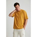 GUARAZ Erkek Hardal Sarı Oversize Bisiklet Yaka %100 Pamuk Düz Basic Yazlık T-shirt