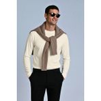 Guaraz Erkek Relax Fit Rahat Kesim %100 Pamuk Uzun Kollu Bisiklet Yaka Basic Tişört - Krem - XL
