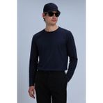 Guaraz Erkek Relax Fit Rahat Kesim %100 Pamuk Uzun Kollu Bisiklet Yaka Basic Tişört - Lacivert - XL