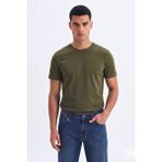 Guaraz Erkek/unisex Slim Fit Dar Kesim Likralı Vücuda Oturan Yumuşak Dokulu Bisiklet Yaka Tişört - Haki - XL