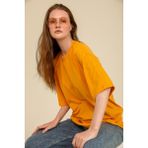 Guaraz Kadın Hardal/Sarı Oversize Bisiklet Yaka %100 Pamuk Düz Basic Yazlık T-Shirt - 00Sarı