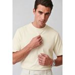 Guaraz Old Money Erkek %100 Pamuklu Yumuşak Kumaşlı Yuvarlak Yakalı Oversize Basıc T-Shirt - Krem - 2XL